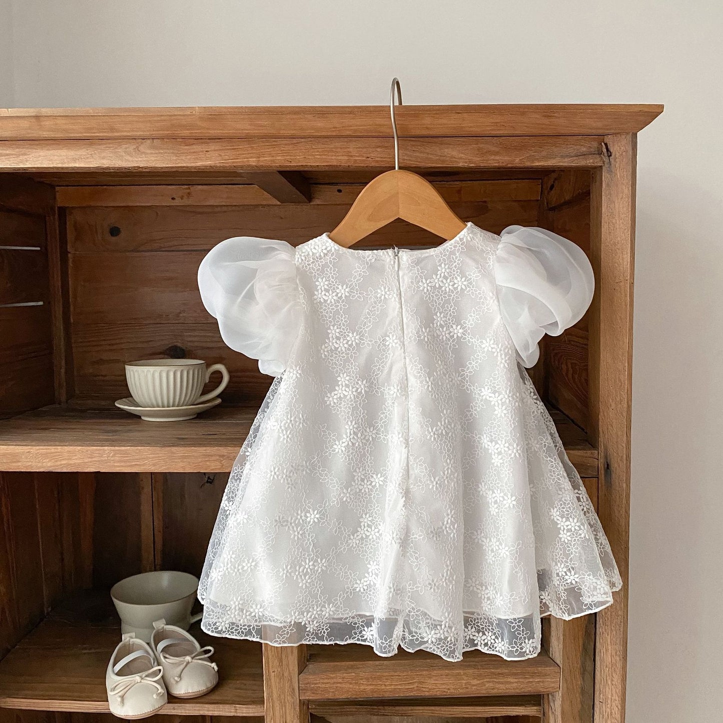 Bibi Tulle Summer dress with embroidered flower motif