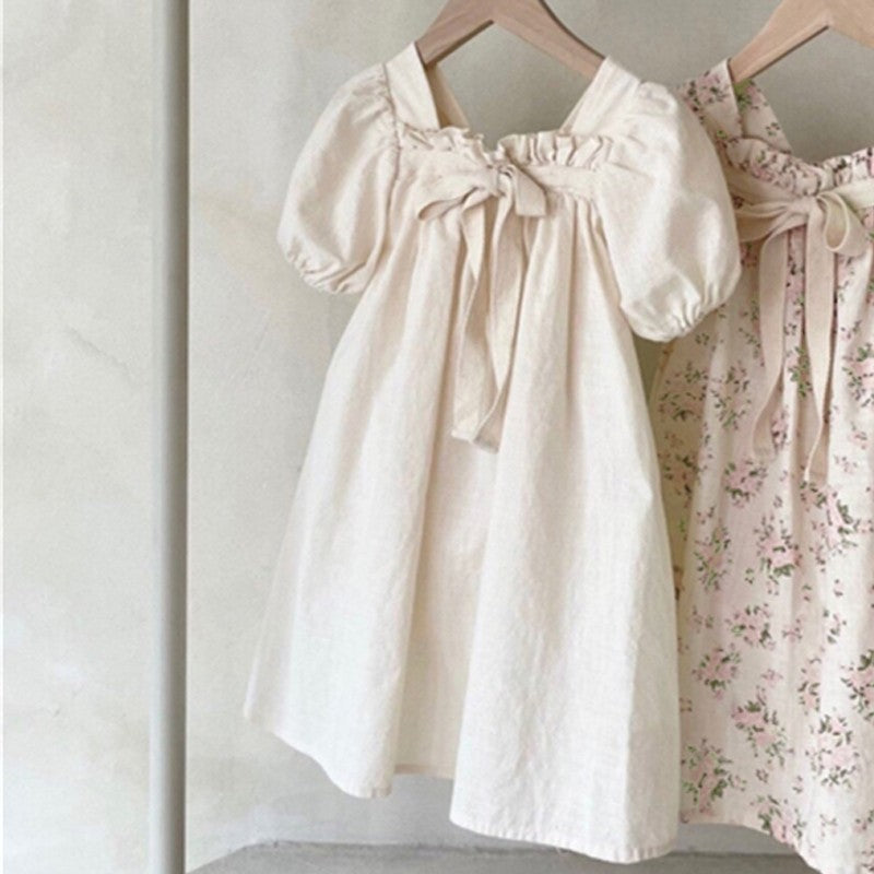 Julia cotton summer dress with puff sleeves and bow