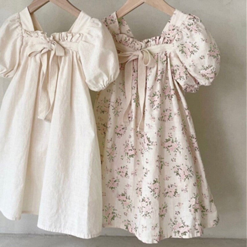 Julia cotton summer dress with puff sleeves and bow