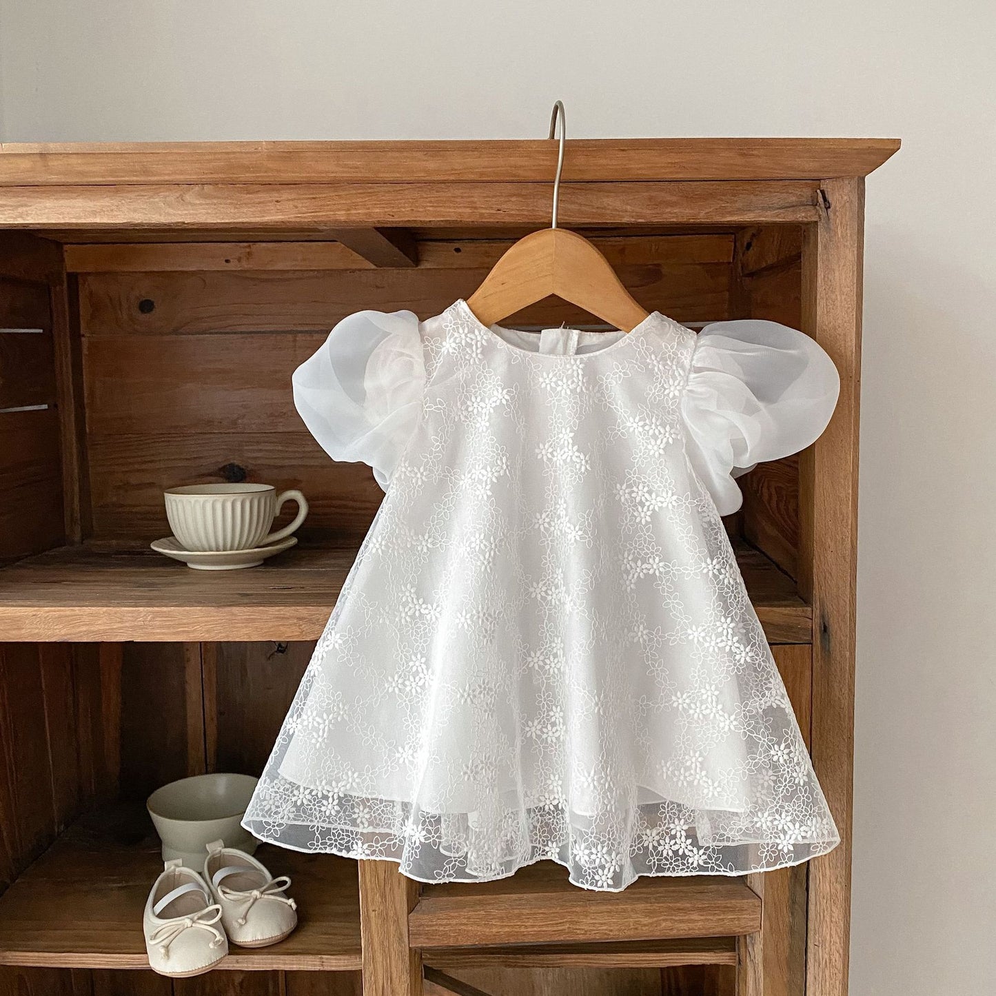 Bibi Tulle Summer dress with embroidered flower motif