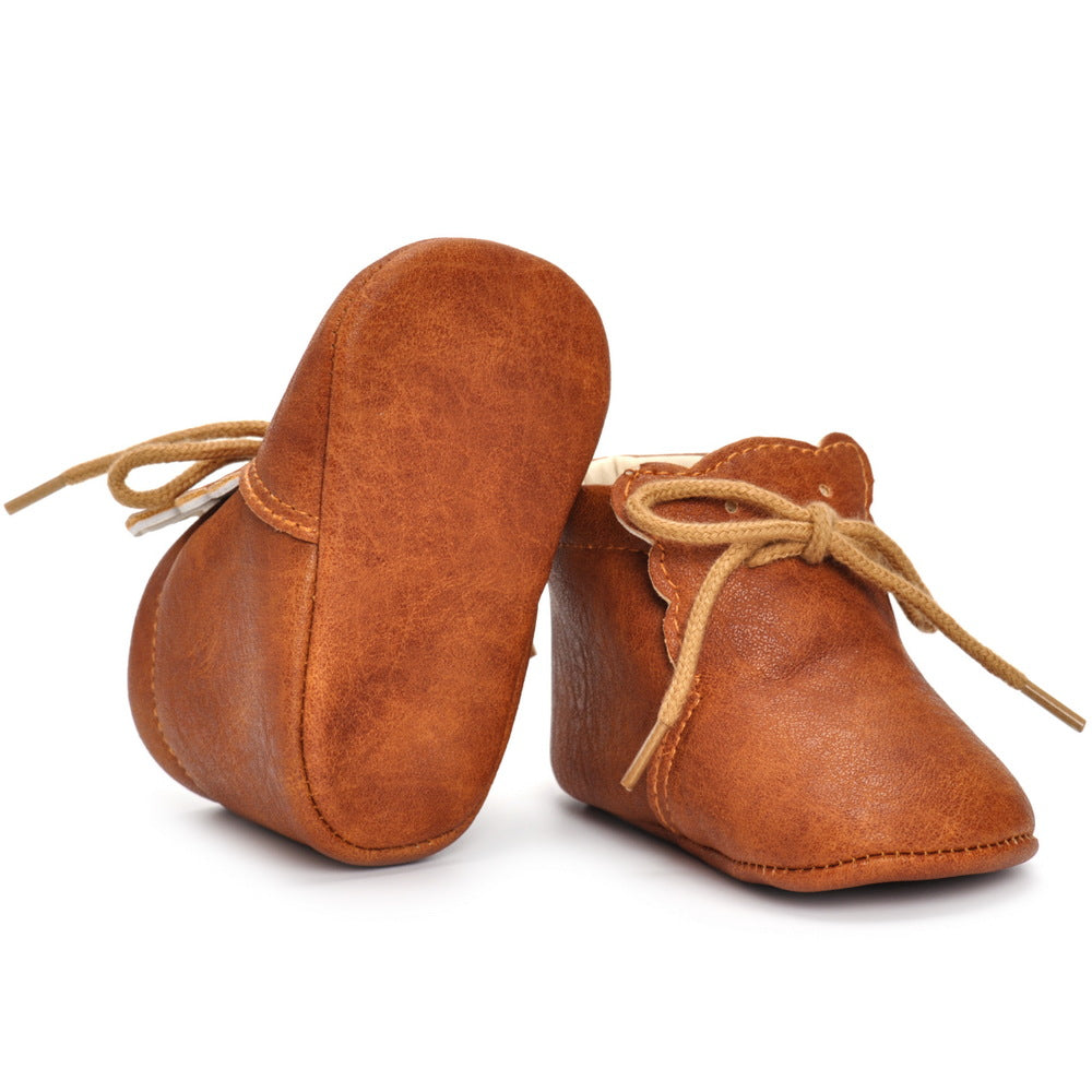 Cognac leren Baby Slofjes Comme deux Enfants