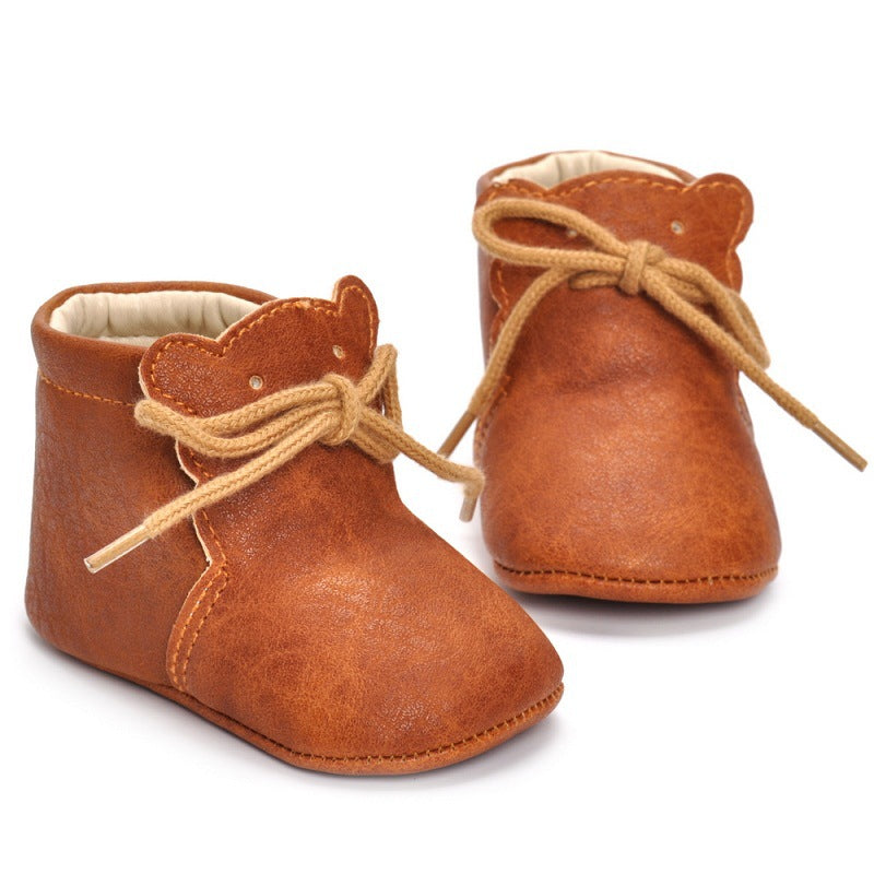 Cognac leren Baby Slofjes Comme deux Enfants