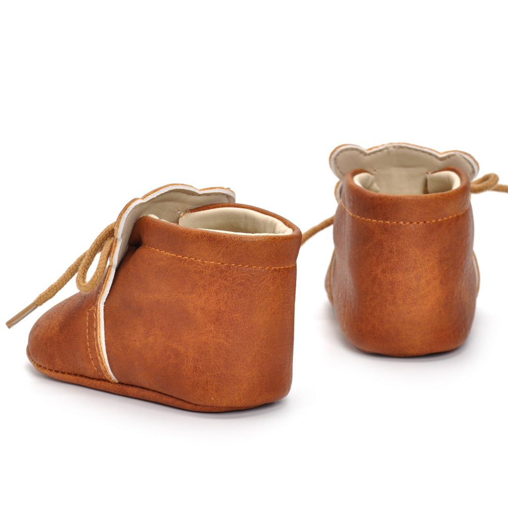 Cognac leren Baby Slofjes Comme deux Enfants
