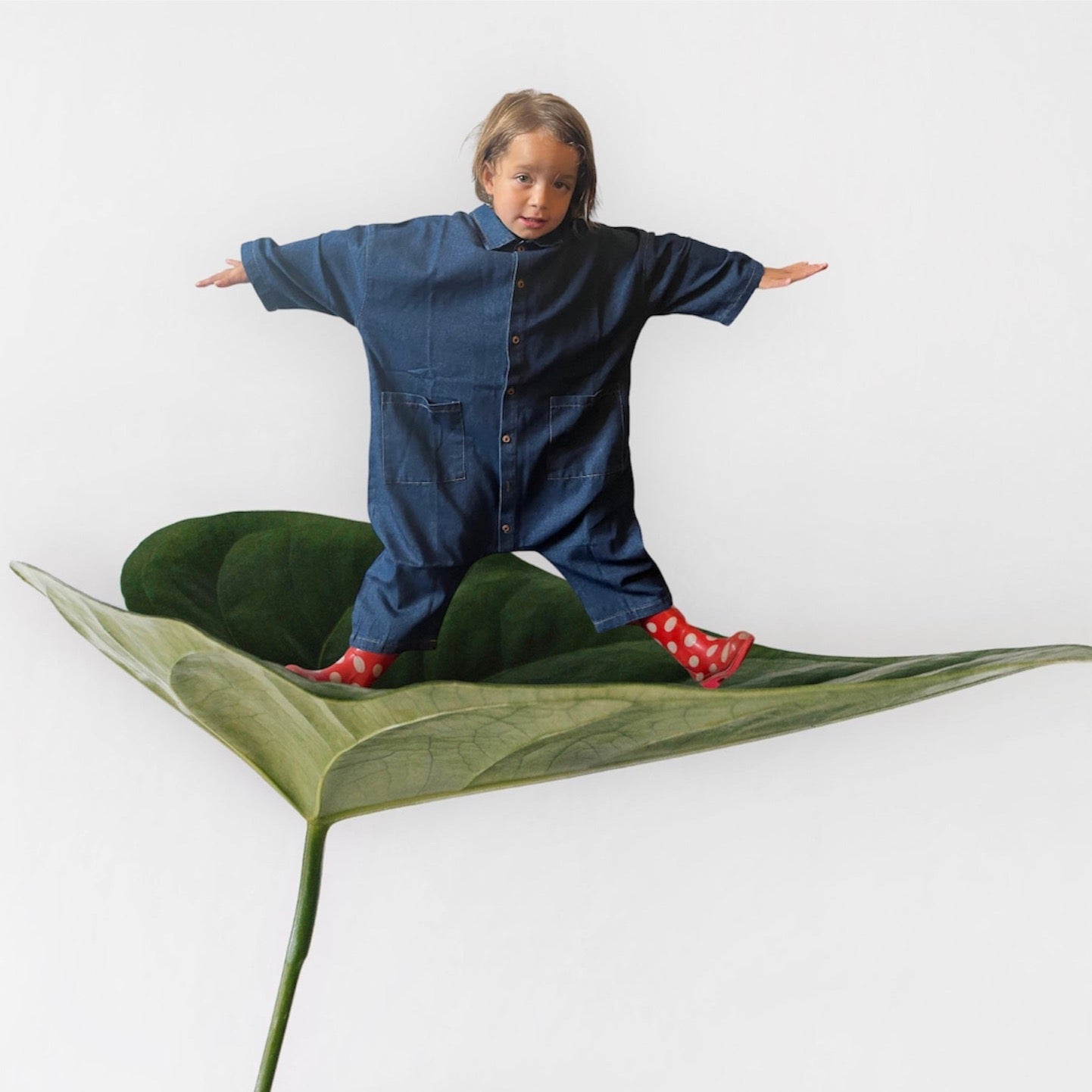 Oversized Denim Broekpak met lange mouwen en steekzakken Comme deux Enfants