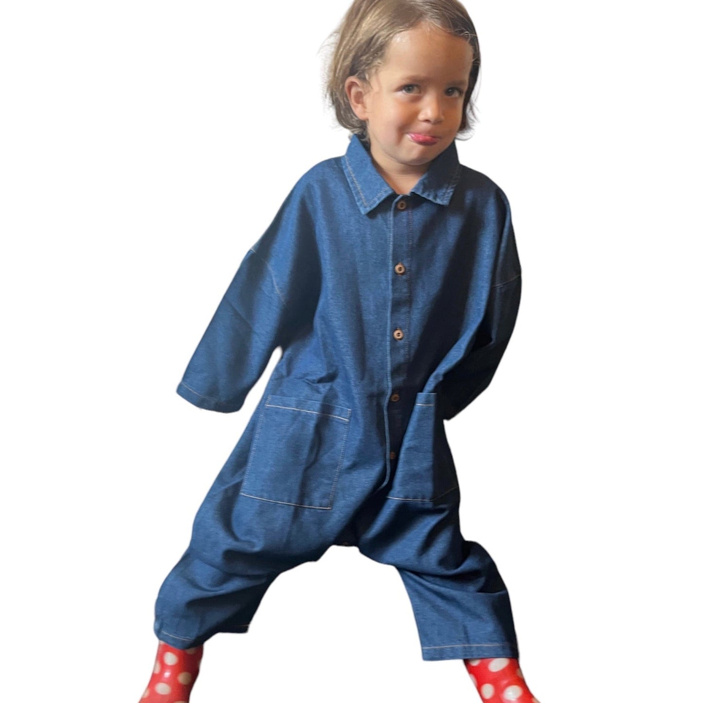 Oversized Denim Broekpak met lange mouwen en steekzakken Comme deux Enfants