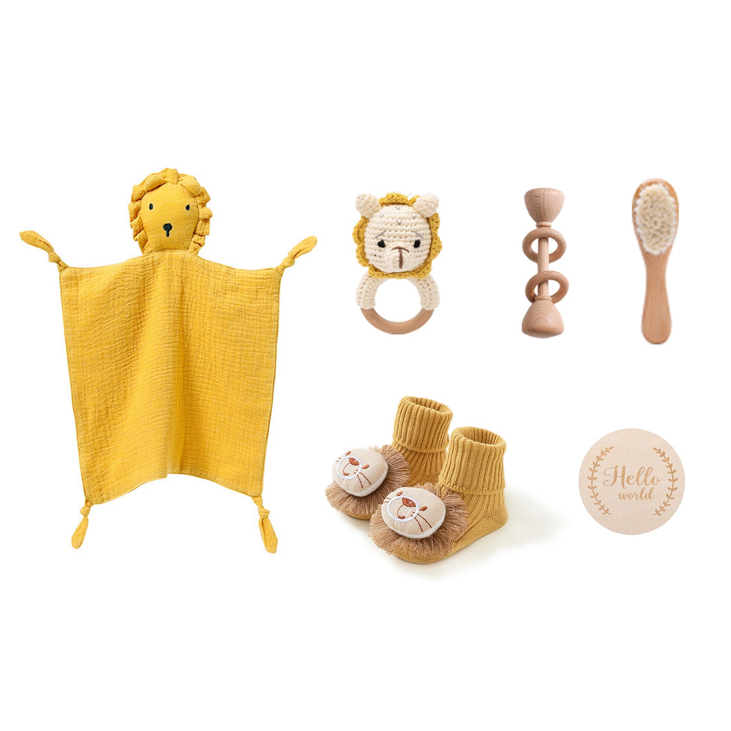 comme deux Enfants | <h1 data-mce-fragment="1">Kraamcadeau geschenkset</h1> <p data-mce-fragment="1">Op zoek naar het perfecte kraamcadeau? Onze geschenkset bestaat uit zes zorgvuldig geselecteerde items die zowel praktisch als lief zijn. Elk setje bevat een zacht knuffeldoekje, een babyborsteltje van beukenhout, een handgemaakte gehaakte bijtring, een rammelaar van beukenhout, een paar schattige babyslofjes en een houten "Hello World" bordje voor die onvergetelijke eerste foto's.