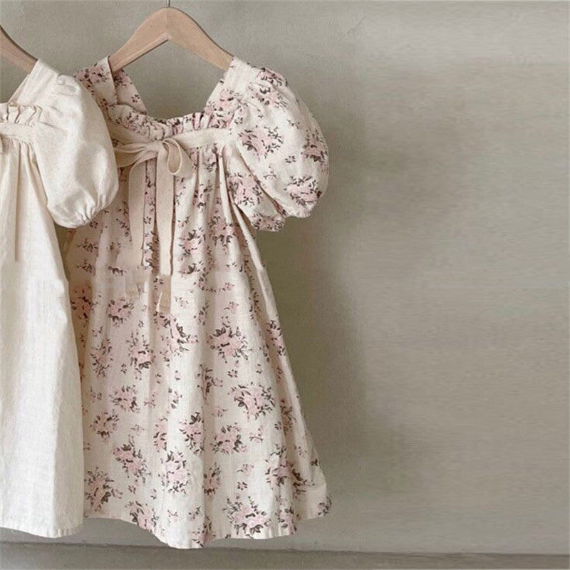 Julia cotton summer dress with puff sleeves and bow